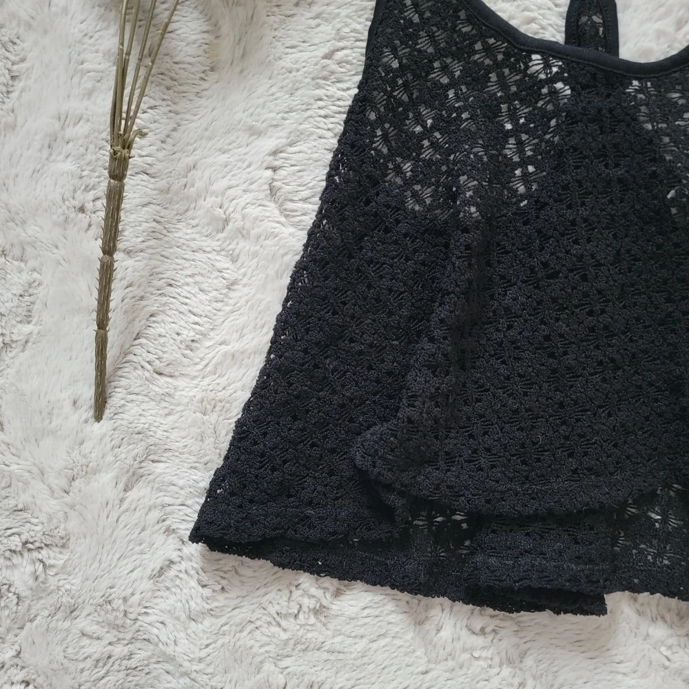 ✨️CL Victoria's Secret Pink Black Crochet Crop‎ Top Size XS/S